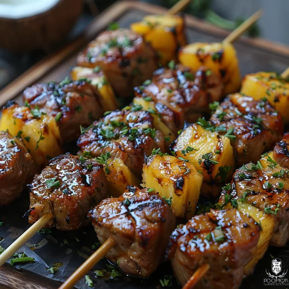 Brochettes d'araignée de porc à l'ananas et au lait de coco